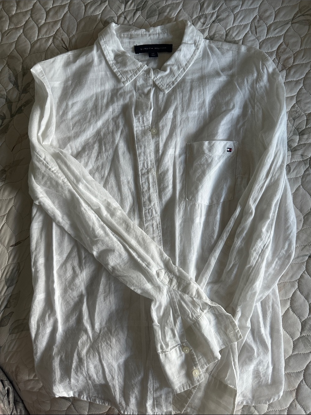 Tommy Hilfiger White Linen-Blend Button Front Shirt